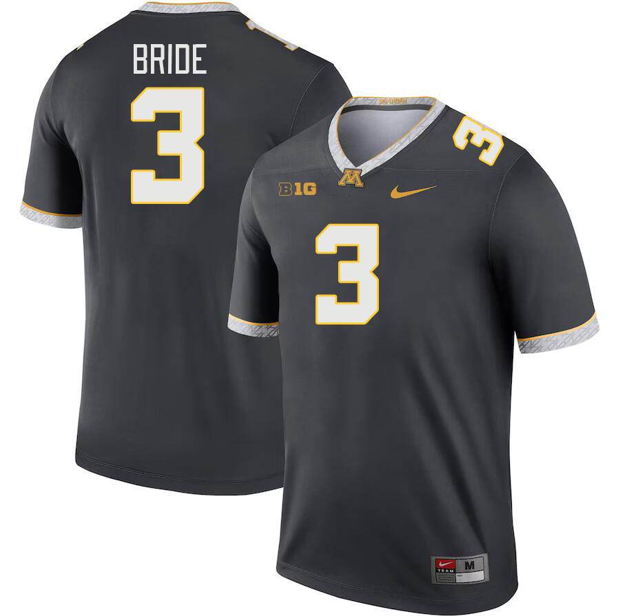 Men #3 Tyler Bride Minnesota Golden Gophers College Football Jerseys Stitched Sale-Charcoal
